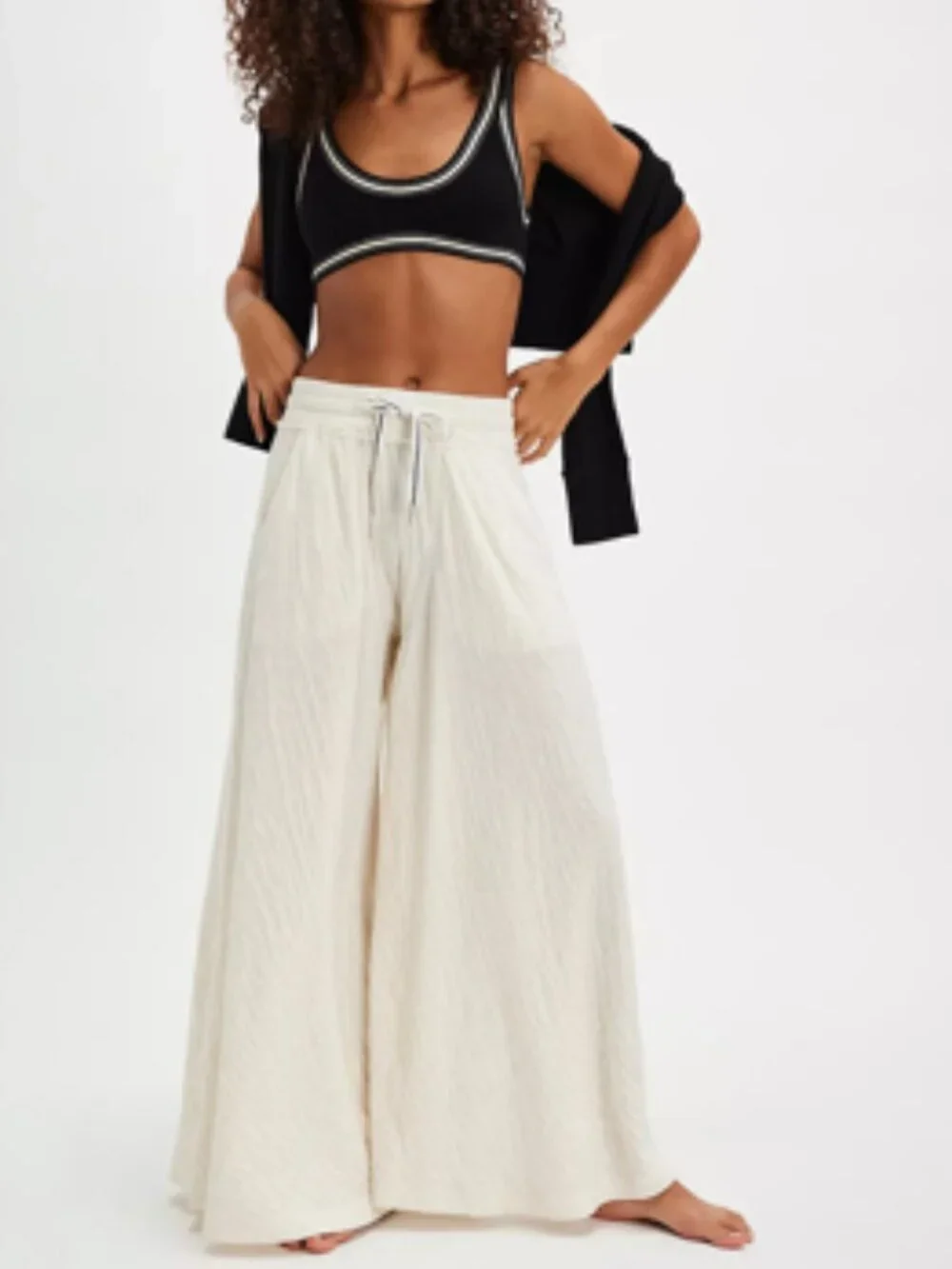 NWT Free People Wait A Minute Wide-Leg Lounge Pants Oatmeal Heather
